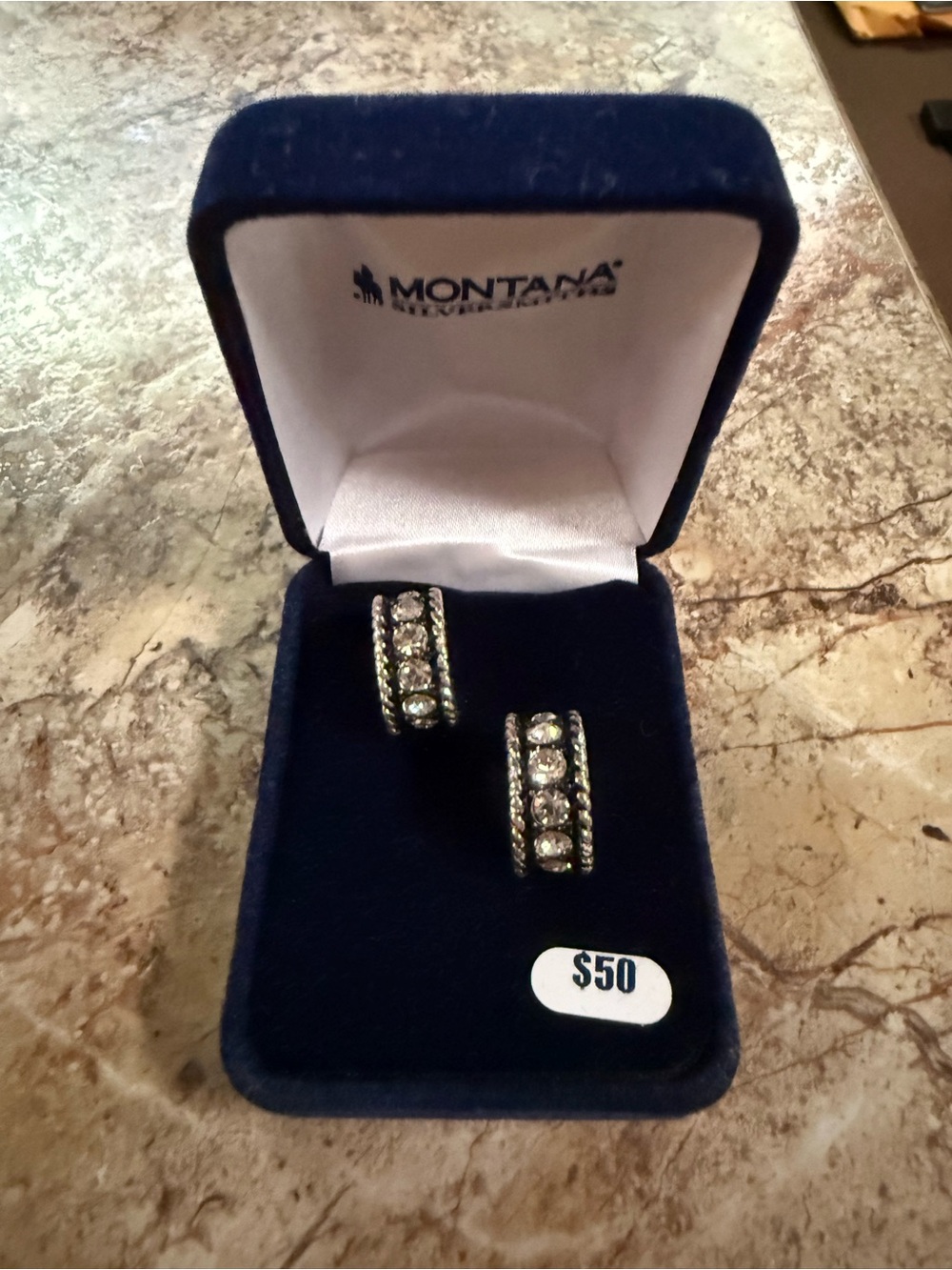 Montana Silversmiths Silver Tone Hoop Earrings with Clear Crystals